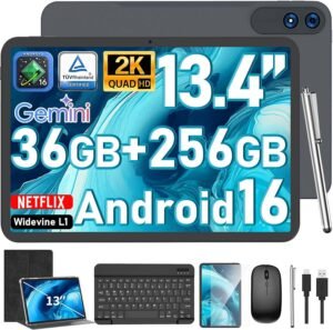 13 Inch Tablet with Keyboard - Android 16 Tablet - 36GB 256GB 2TB (Black)