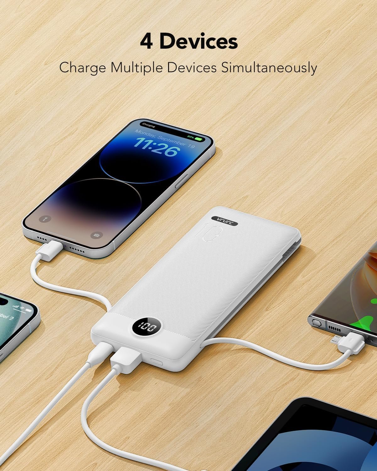 1792404206 VRURC Portable Charger Power Bank Built in Cables and AC Wall Plug