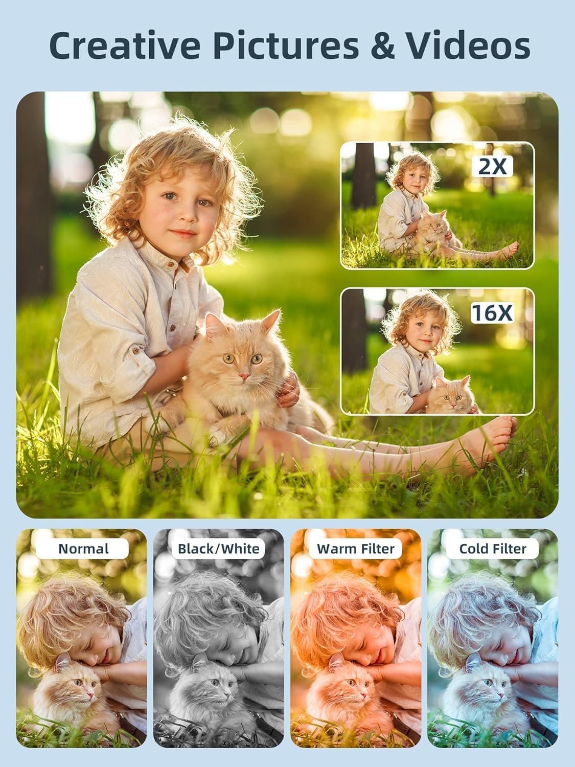 1792407778 Digital Camera 1080P with 32G Card 16X Zoom Flash Portable for Kid Black