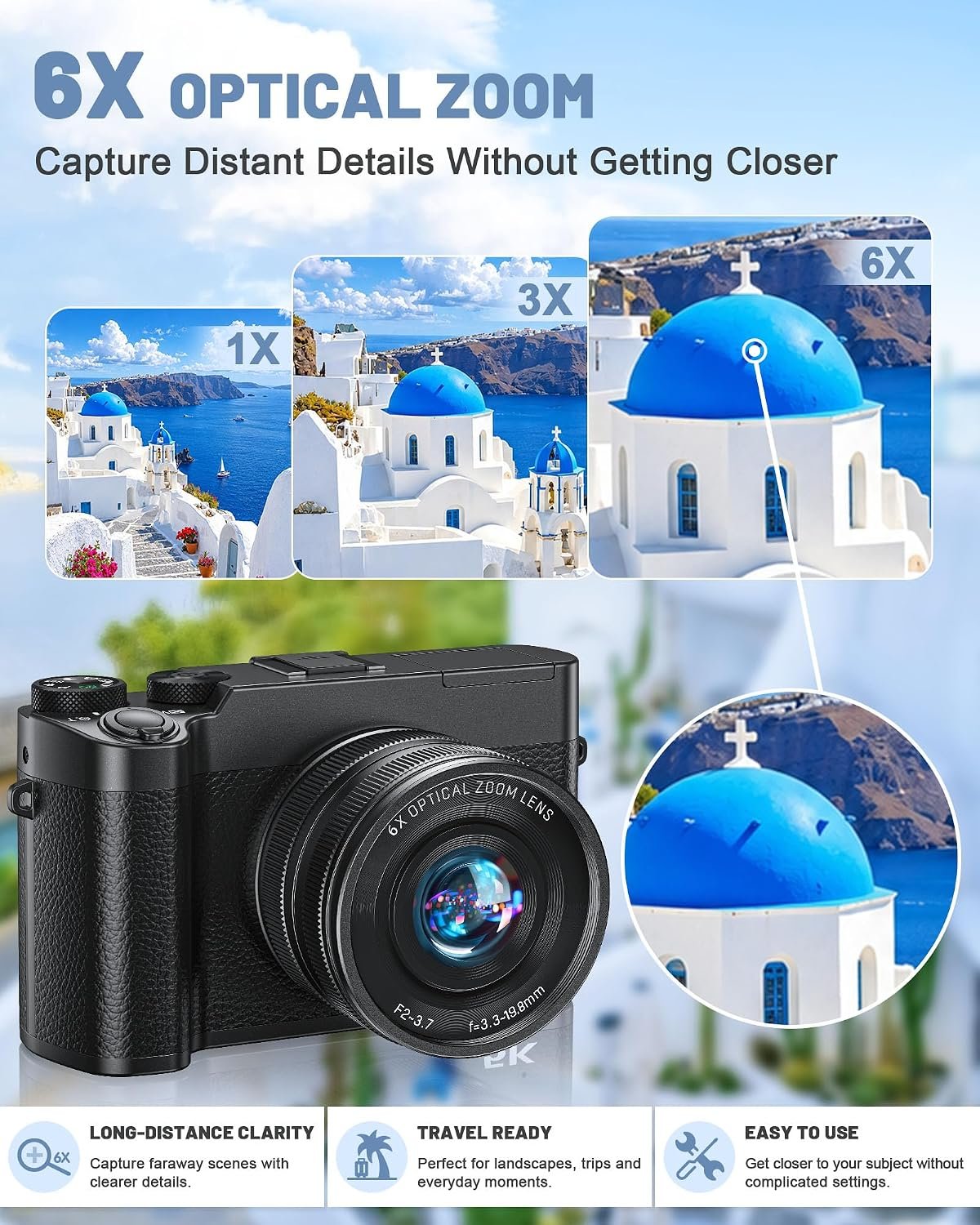 1792492112 5K Digital Camera with 6X Optical Zoom64MP WiFi Camera with 64GB Card