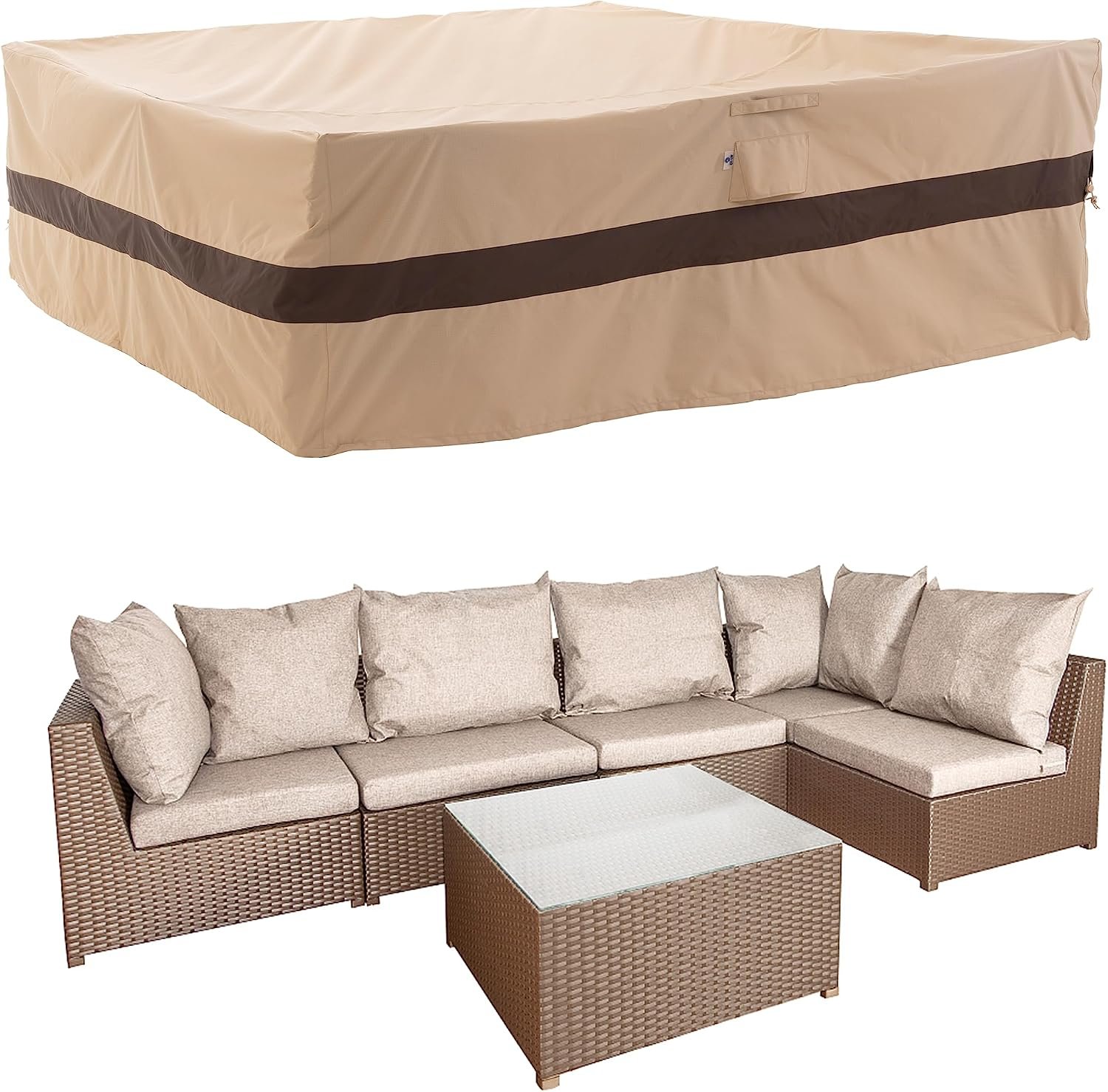 1792787081 WJ X3 XL Waterproof Patio Furniture Set Cover 180x96x36 Beige Coffee