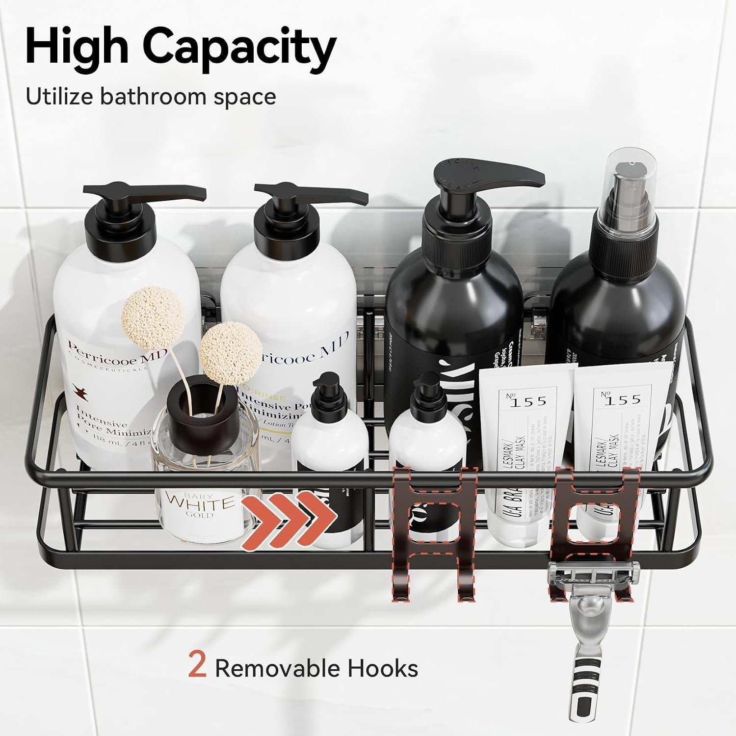 1792808896 YASONIC Shower Caddy Adhesive Rustproof Shower Shelves for Inside Shower
