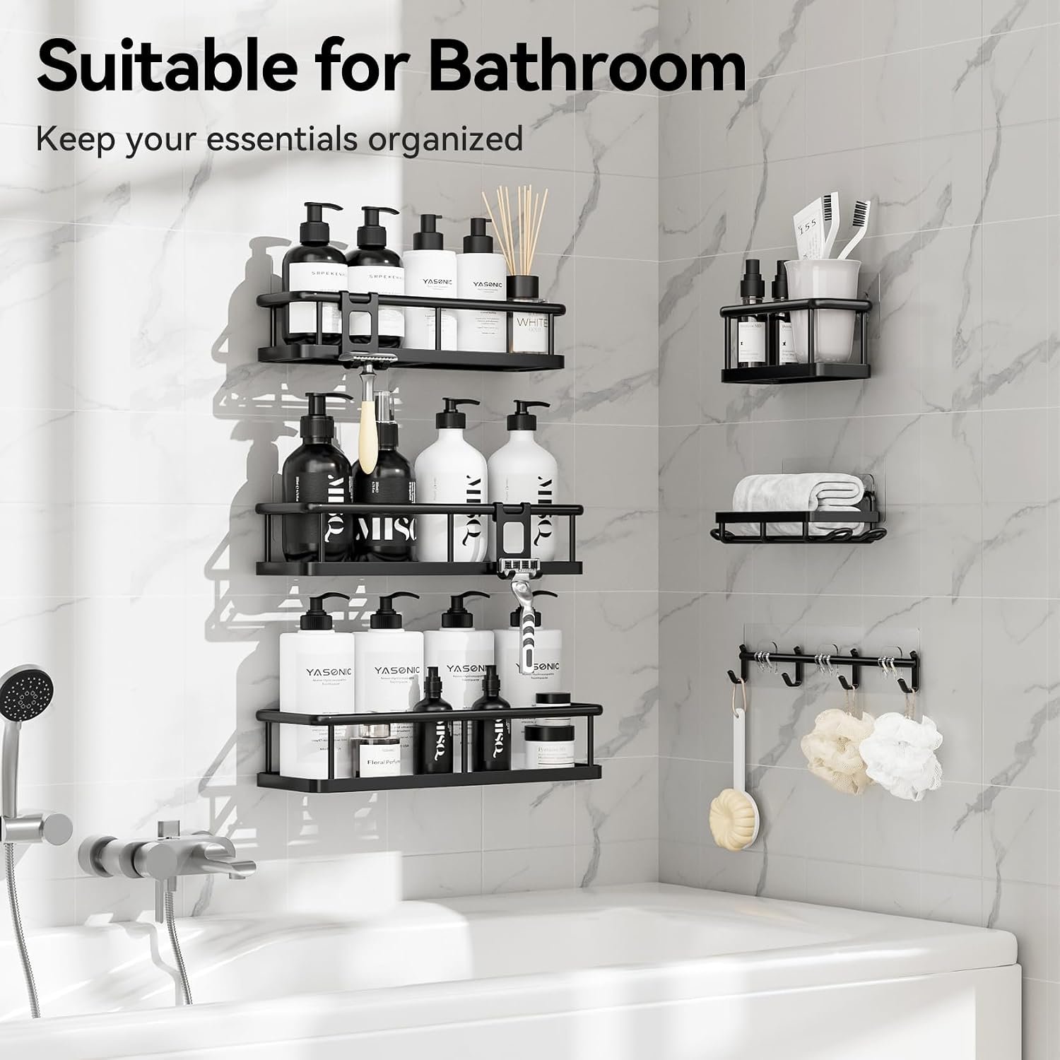1792808900 YASONIC Shower Caddy Adhesive Rustproof Shower Shelves for Inside Shower