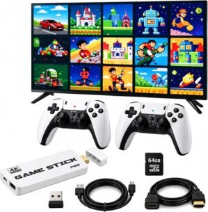 2026 Retro Gaming Console Stick Pro, New 3D Video Game Consoles with 4K HDMI, Built-in 23 Emulators, 20000 Retro Games, Plug & Play TV Game Stick with Dual 2.4G Wireless Controllers
