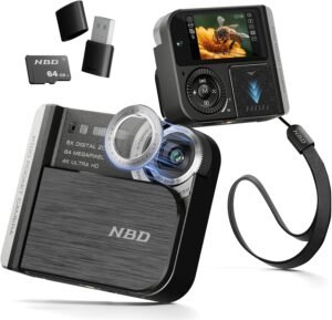 4K 64MP Pocket Digital Camera for Photography,Dual‑Screen Auto Focus,Black