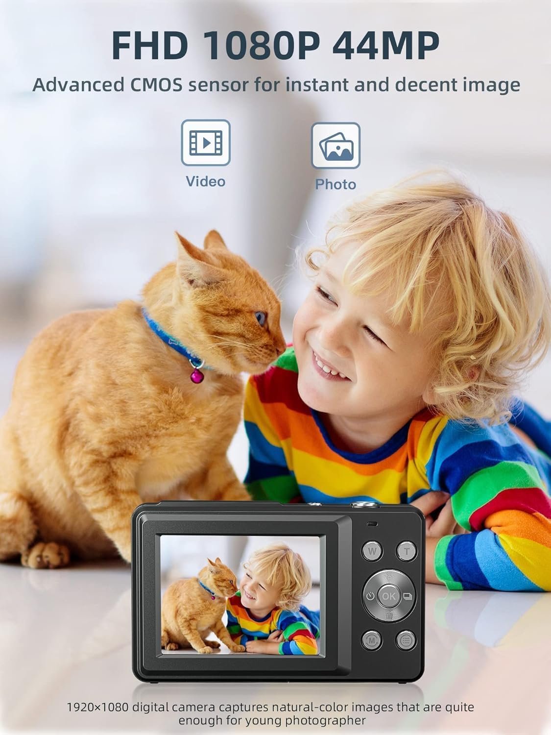 Digital Camera 1080P with 32G Card 16X Zoom Flash Portable for Kid Black