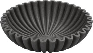 Large Decorative Bowl, Modern Handicraft Bowls for Home Decor, Decorative Fruit Bowl for Kitchen, Ruffle Bowl Decor, Stylish Key bowl for Entry Table, Artificial Stone Black