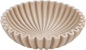 Large Decorative Bowl, Modern Handicraft Bowls for Home Decor, Fruit Bowl for Kitchen Counter, Ruffle Decor, Stylish Key Bowl for Entry Table, Artificial Stone Beige