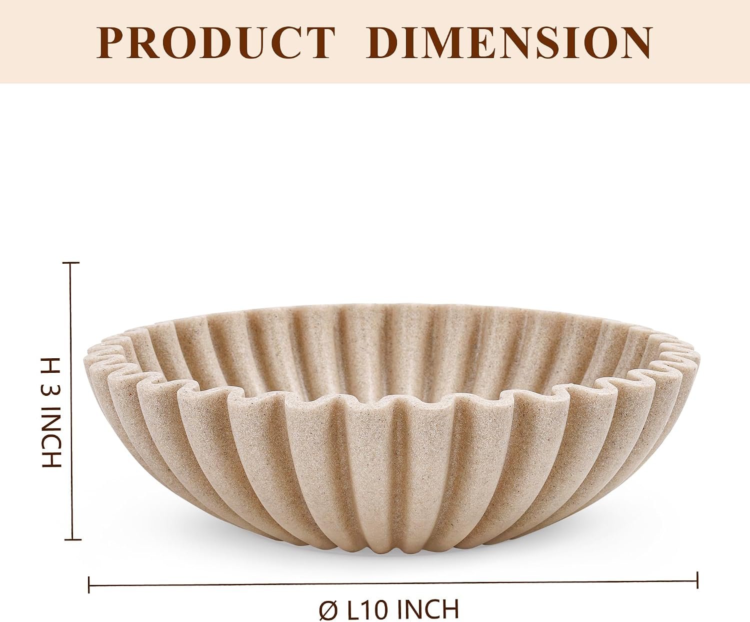 Large Decorative Bowl Modern Handicraft Bowls for Home Decor Fruit Bowl for Kitchen Counter Ruffle Decor Stylish Key Bowl for Entry Table Artificial Stone Beige