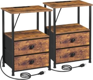 Nightstands Set of 2, Night Stand with Charging Station