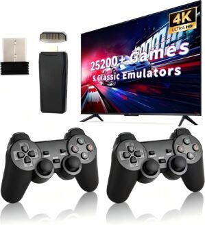 Retro Game Console, Wireless Retro Game Console, Built-in 9 Emulators, 4K HDMI Output, Dual 2.4GHz, Built-in 25200 Games, Plug and Play Video Games, Black