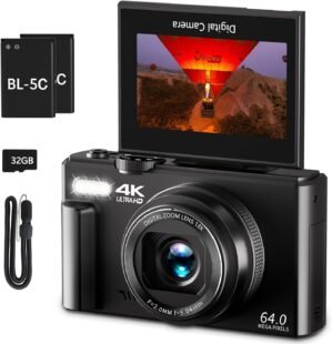 VJIANGER 4K Digital Camera, Vlogging Camera with 180° Flip Screen