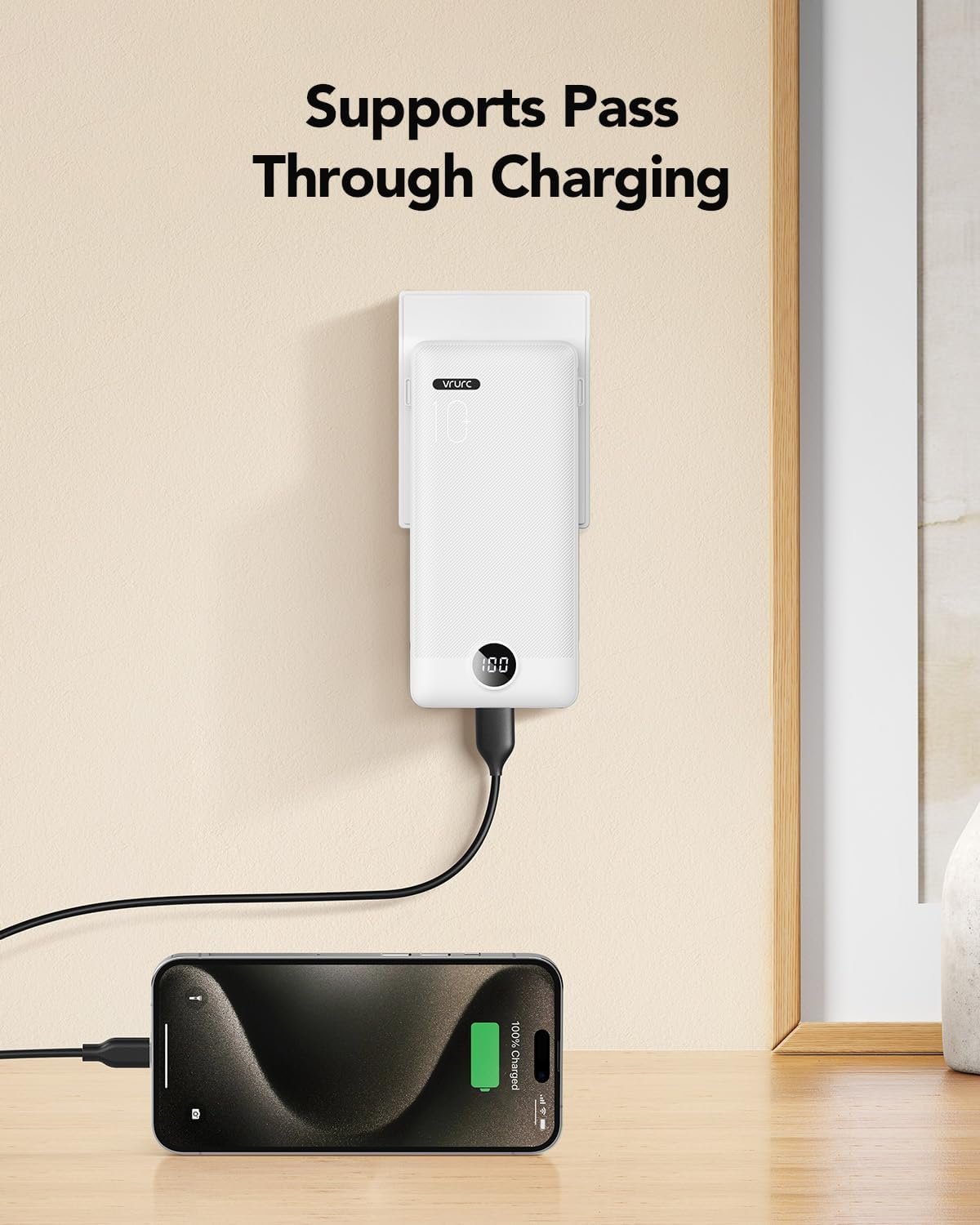 VRURC Portable Charger Power Bank Built in Cables and AC Wall Plug