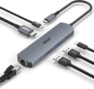 acer 6 in 1 USBC Hub with Ethernet, 4K 60Hz USBC to HDMI Multiport Adapter